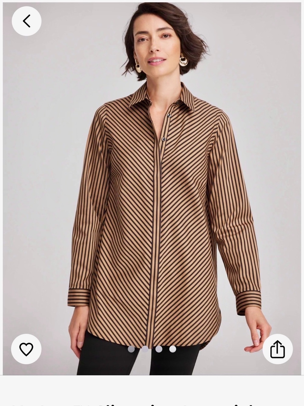 Chico's Brown and Black Diagonal-Striped Button Shirt
